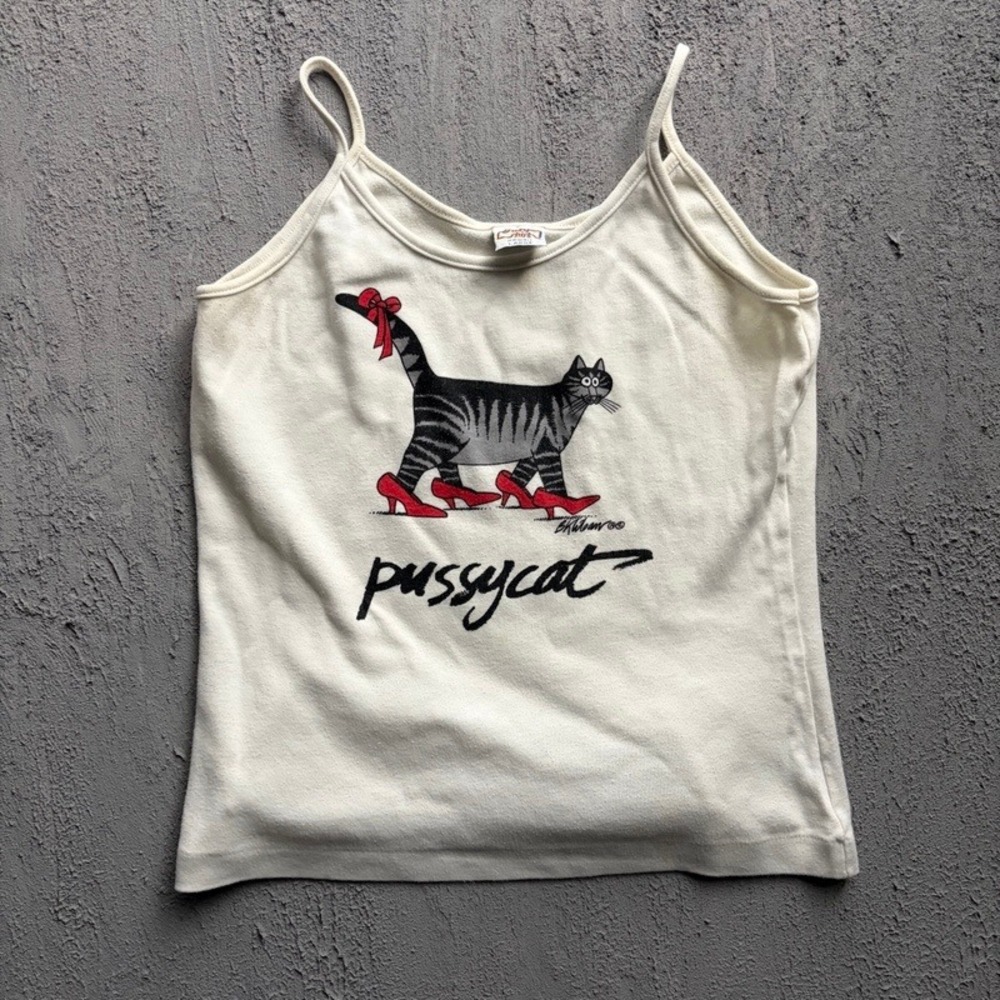 Vintage B. Kliban Cat Tank Top Large White 1980s Crazy Shirts Pussycat